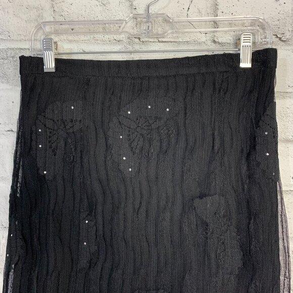 Joseph Ribkoff Vintage Union Made Floral Sheer Mesh Rhinestone Embellished Skirt - Picture 2 of 12